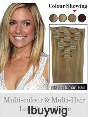 Durable Blonde Straight Remy Human Hair Clip In Hair Extensions