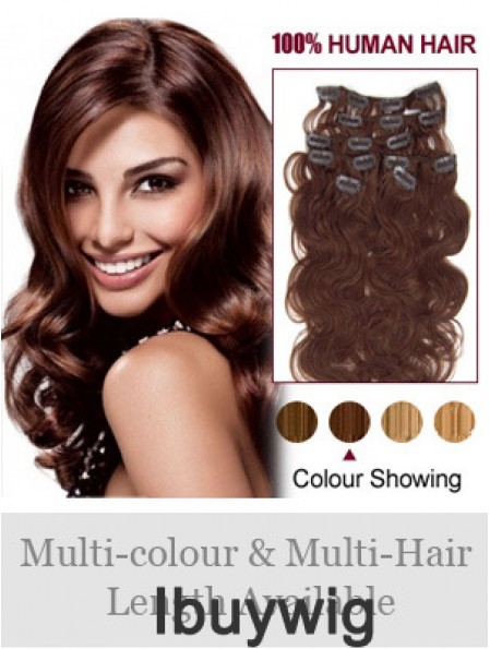 Online Auburn Wavy Remy Human Hair Clip In Hair Extensions