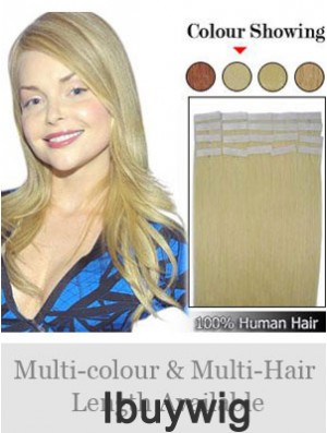 Blonde Straight Fashionable Remy Human Hair Tape In Hair Extensions