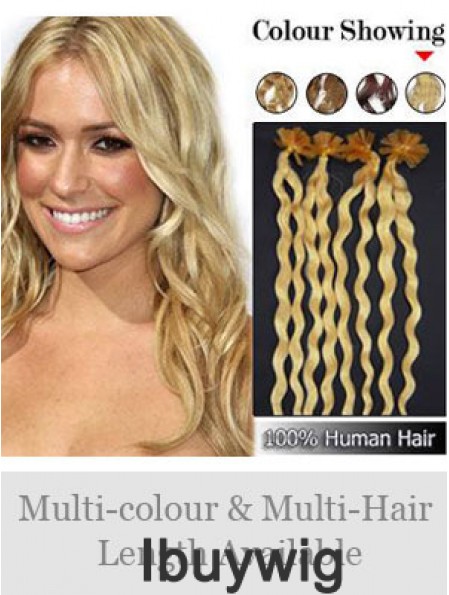 Blonde Curly Great Nail/U Tip Hair Extensions