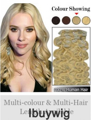 Designed Blonde Wavy Remy Human Hair Clip In Hair Extensions