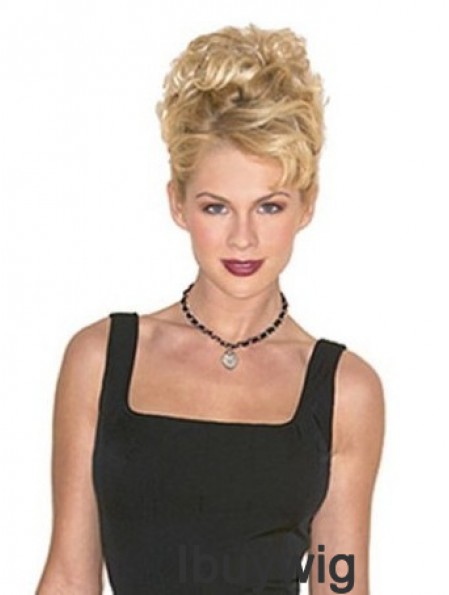 Hairpieces Clip On Blonde Color Short Length Curly Style
